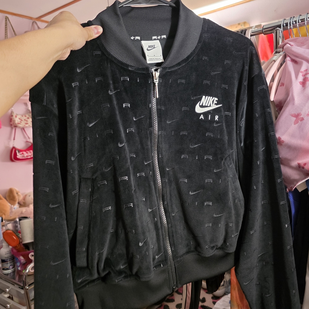 Nike Air Black Velour Track Jacket with White Logo